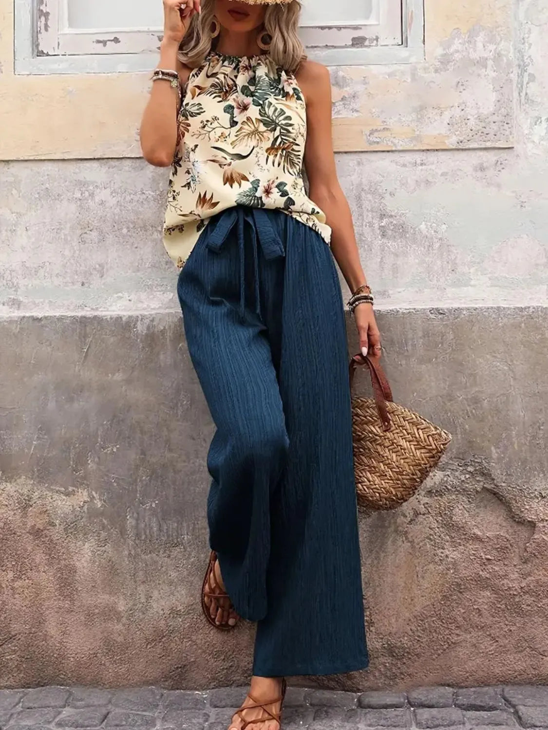 Printed Tank Top and Wide Leg Pants Set Two Piece Dresses