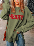 MERRY Side Slit Long Sleeve Sweatshirt 