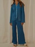 Collared Neck Long Sleeve Top and Pants Lounge Set Lingerie & Nightwear