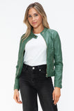 Snobbish Faux Leather Zip Up Drawstring Hooded Jacket 
