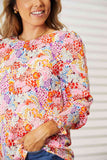 Double Take Floral Print Long Puff Sleeve Blouse 