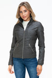YMI Faux Layered Double-Zipper Jacket with Fuzzy Hood 