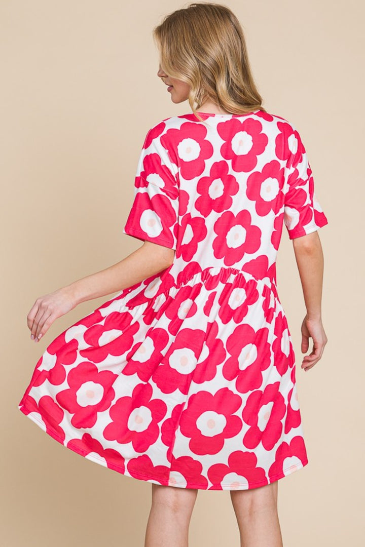 BOMBOM Flower Print Ruched Dress 