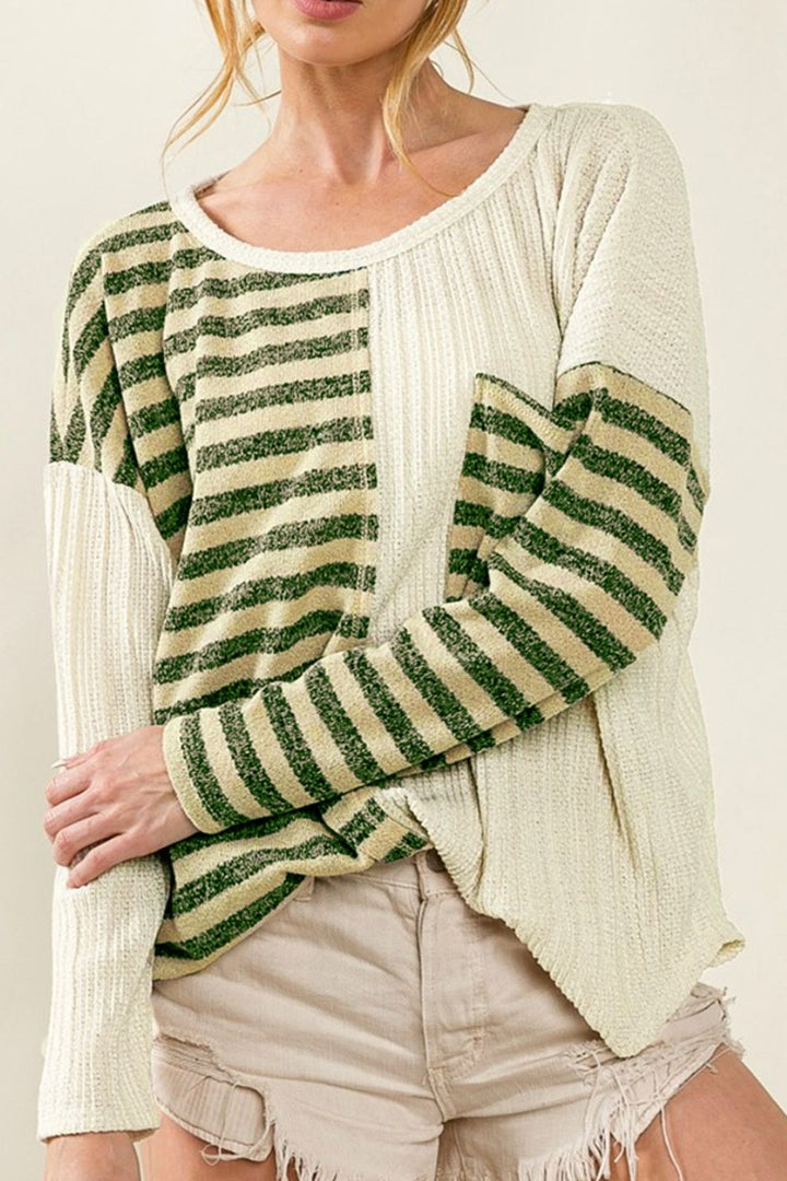 Striped Round Neck Long Sleeve Top 