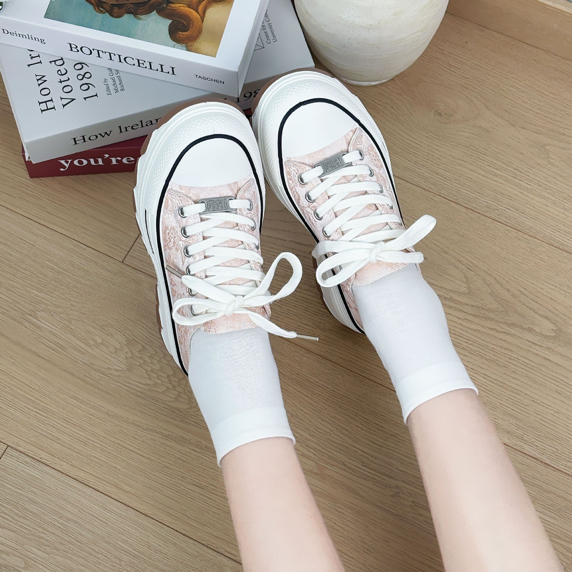 Lace-Up Canvas Platform Sneakers 