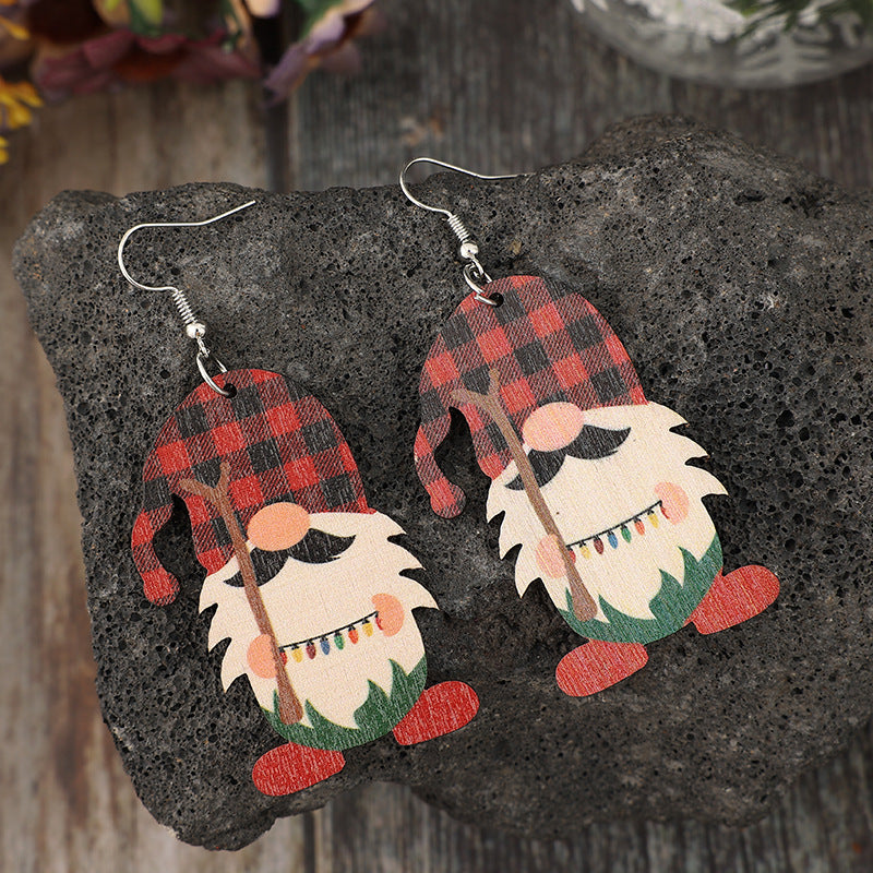 Wooden Pointed Hat Gnome Earrings 