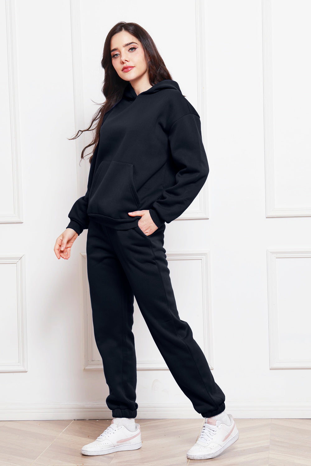 Drop Shoulder Long Sleeve Hoodie and Pants Set 