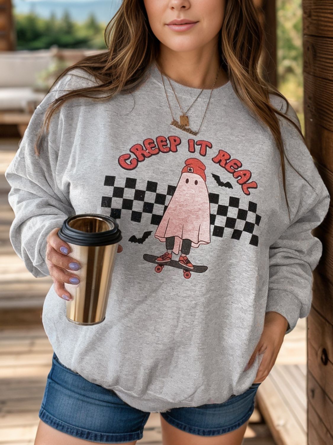 Plus Size Graphic Round Neck Long Sleeve Sweatshirt 