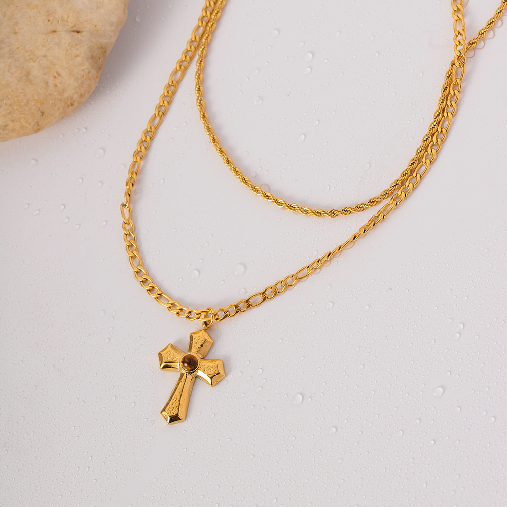 18K Gold-Plated Double Layered Cross Necklace 