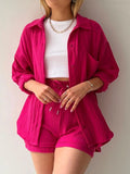 Textured Button Up Shirt and Shorts Set Two Piece Dresses
