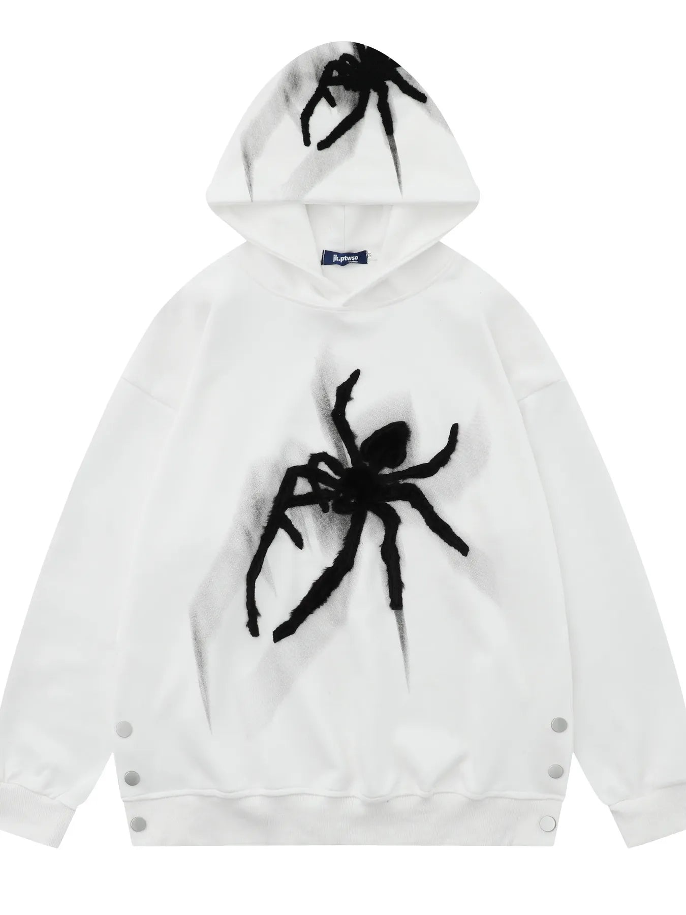 Men's Spider Graphic Oversized Hoodie with Side Button Details 