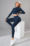 Mock Neck Long Sleeve Top and Pants Active Set 