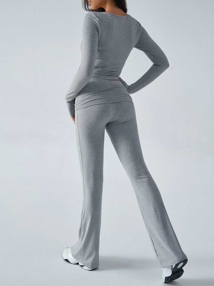 Devine Ruched Long Sleeve Top and Pants Set 