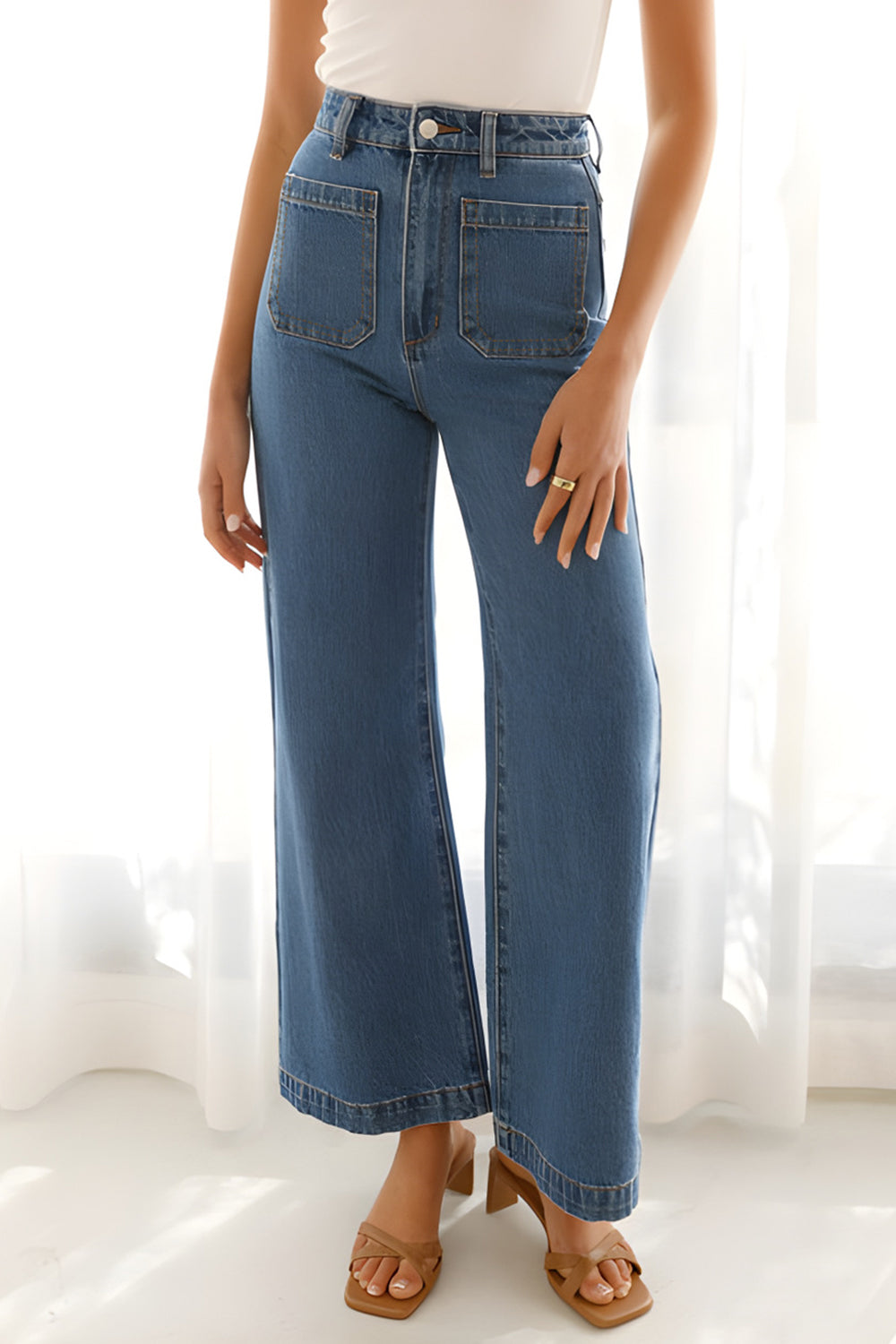 High Waist Bootcut Jeans with Pockets 