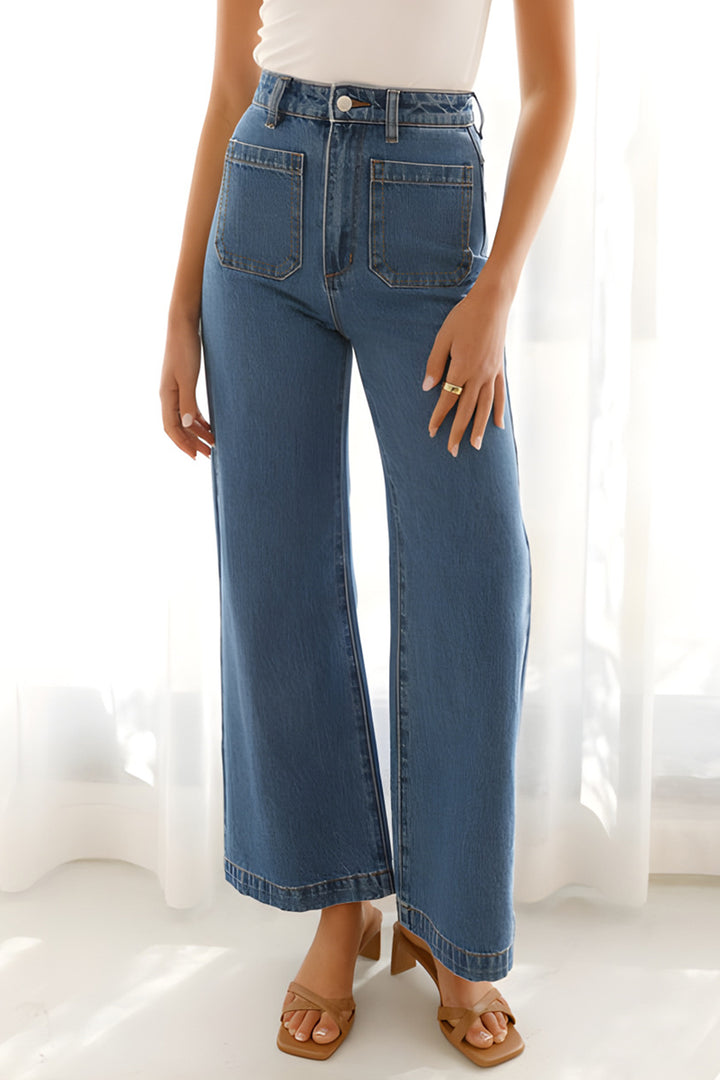 High Waist Bootcut Jeans with Pockets 