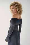 Double Take Ribbed Off-Shoulder Zip Up Long Sleeve Cardigan 