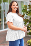 Plus Size Eyelet Round Neck Short Sleeve Blouse 