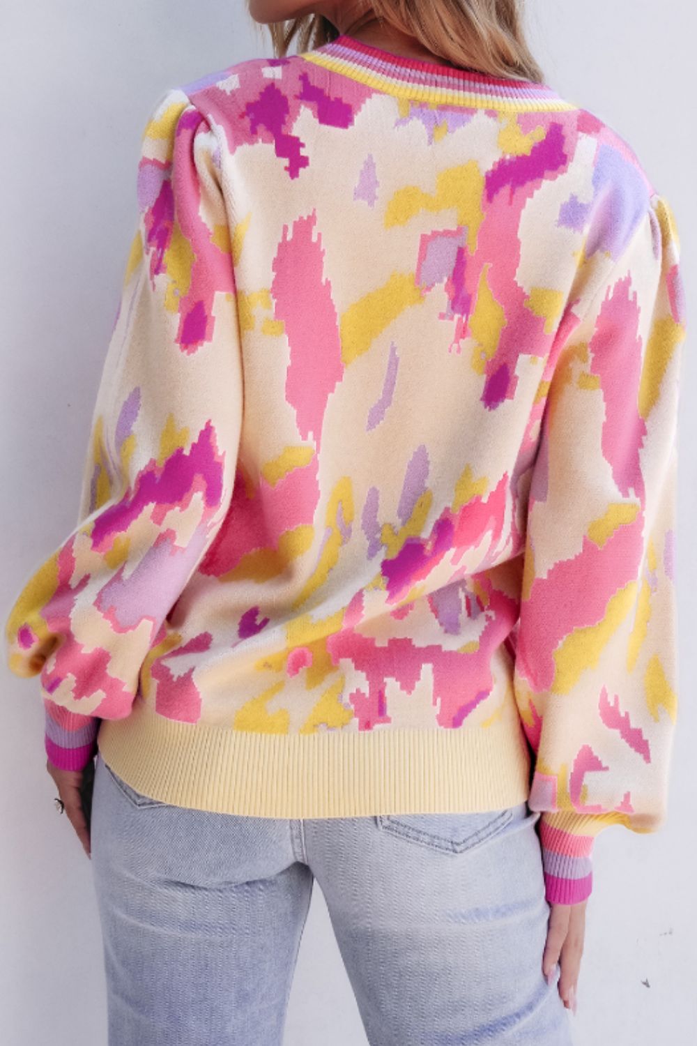 Contrast Round Neck Long Sleeve Sweater 