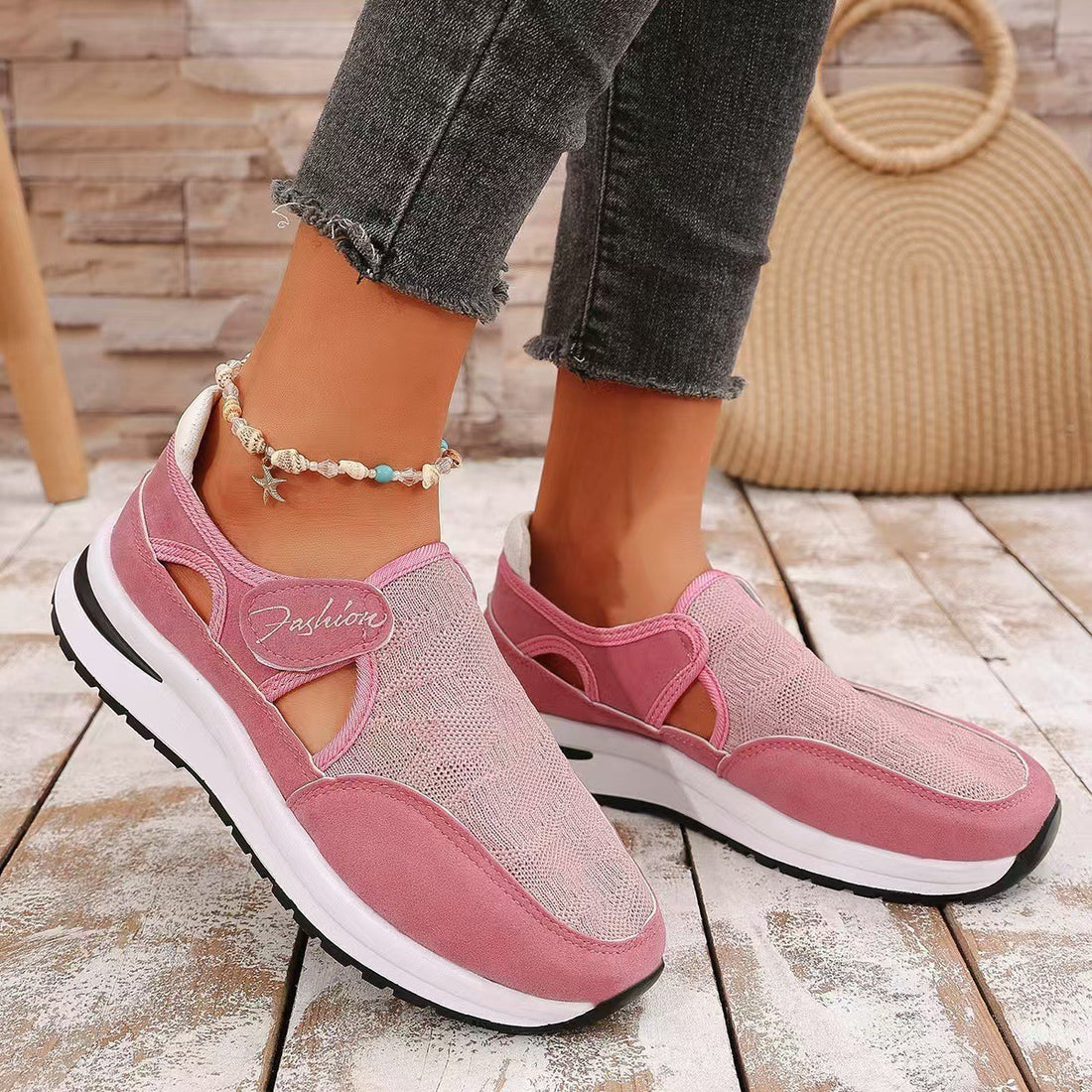 Mesh Round Toe Platform Sneakers 