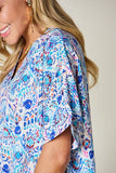 Double Take Full Size Printed V-Neck Short Sleeve Blouse 