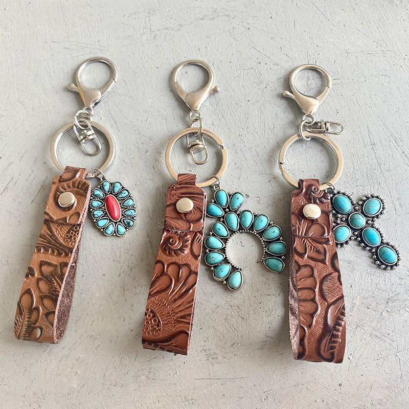 Turquoise Genuine Leather Key Chain 