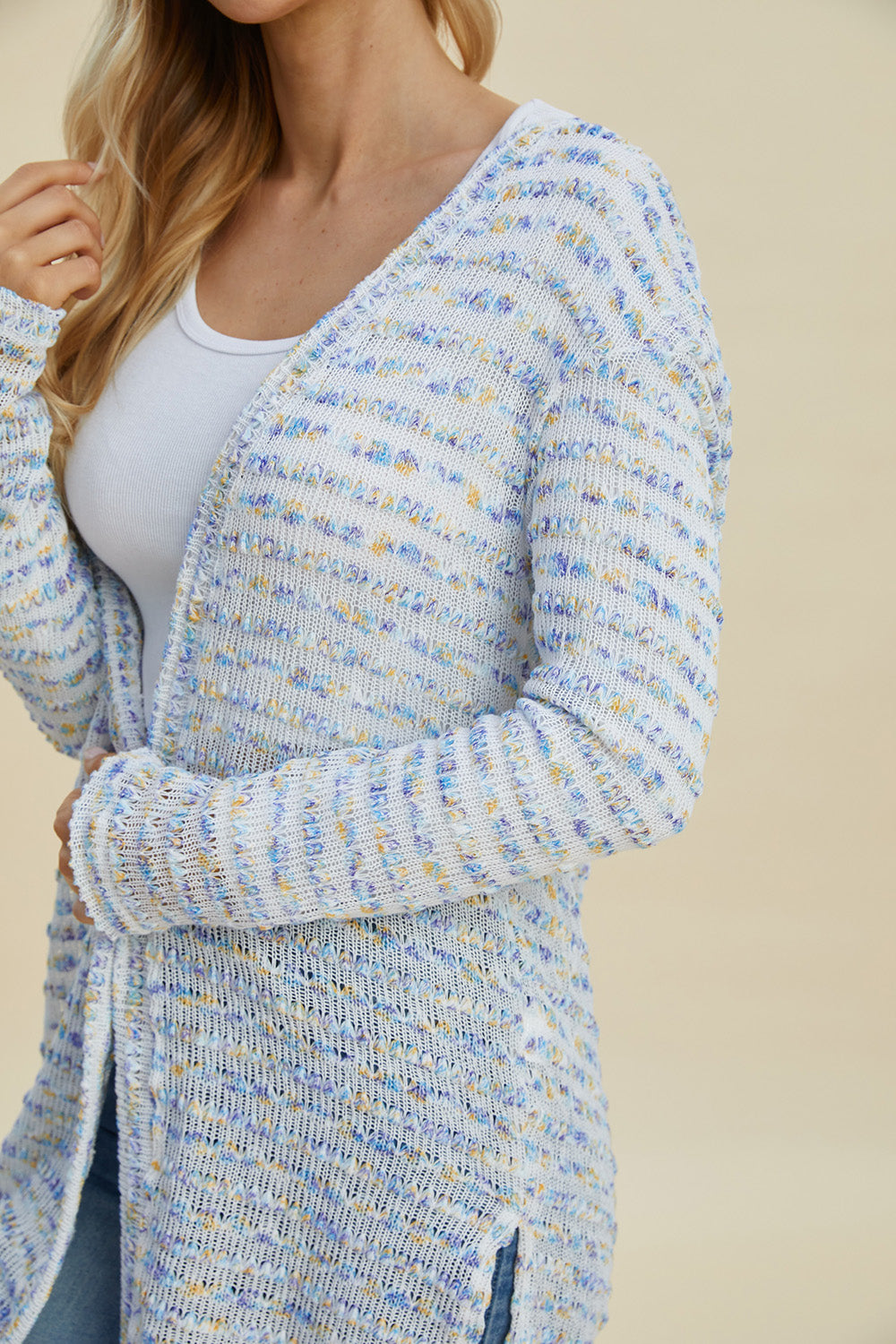 Double Take Full Size Open Front Longline Cardigan 