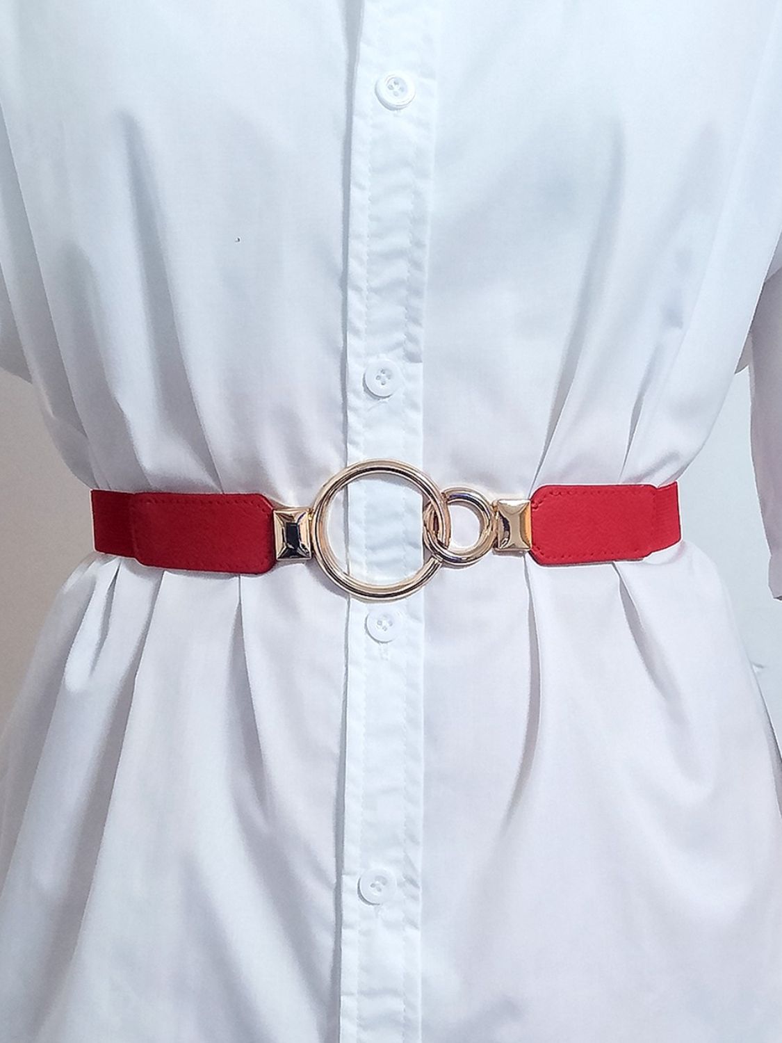 Double Ring Buckle Elastic PU Belt 