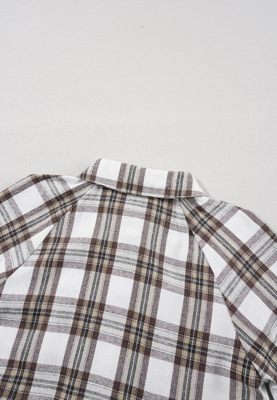 Full Size Plaid Collared Neck Balloon Sleeve Mini Shirt Dress 