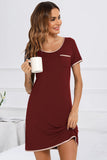 Contrast Trim Pocketed Round Neck Lounge Dress 