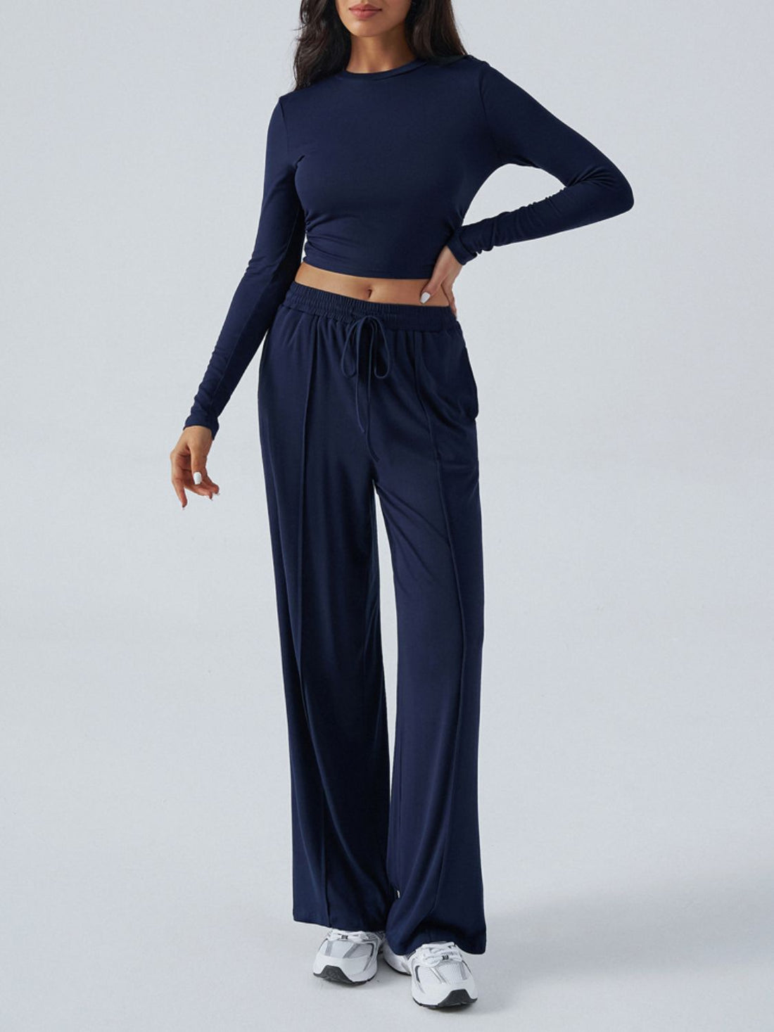 Devine Round Neck Long Sleeve Top and Pants Set 