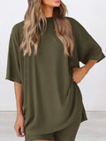 Full Size Oversized Slit Round Neck Top and Shorts Lounge Set Plus Size Lingerie & Nightwear