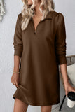 Double Take Textured Quarter Zip Long Sleeve Dress 