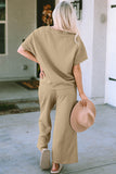 Double Take Full Size Texture Short Sleeve Top and Pants Set 