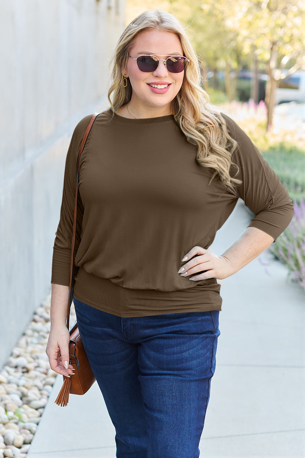 Basic Bae Full Size Round Neck Batwing Sleeve Top 