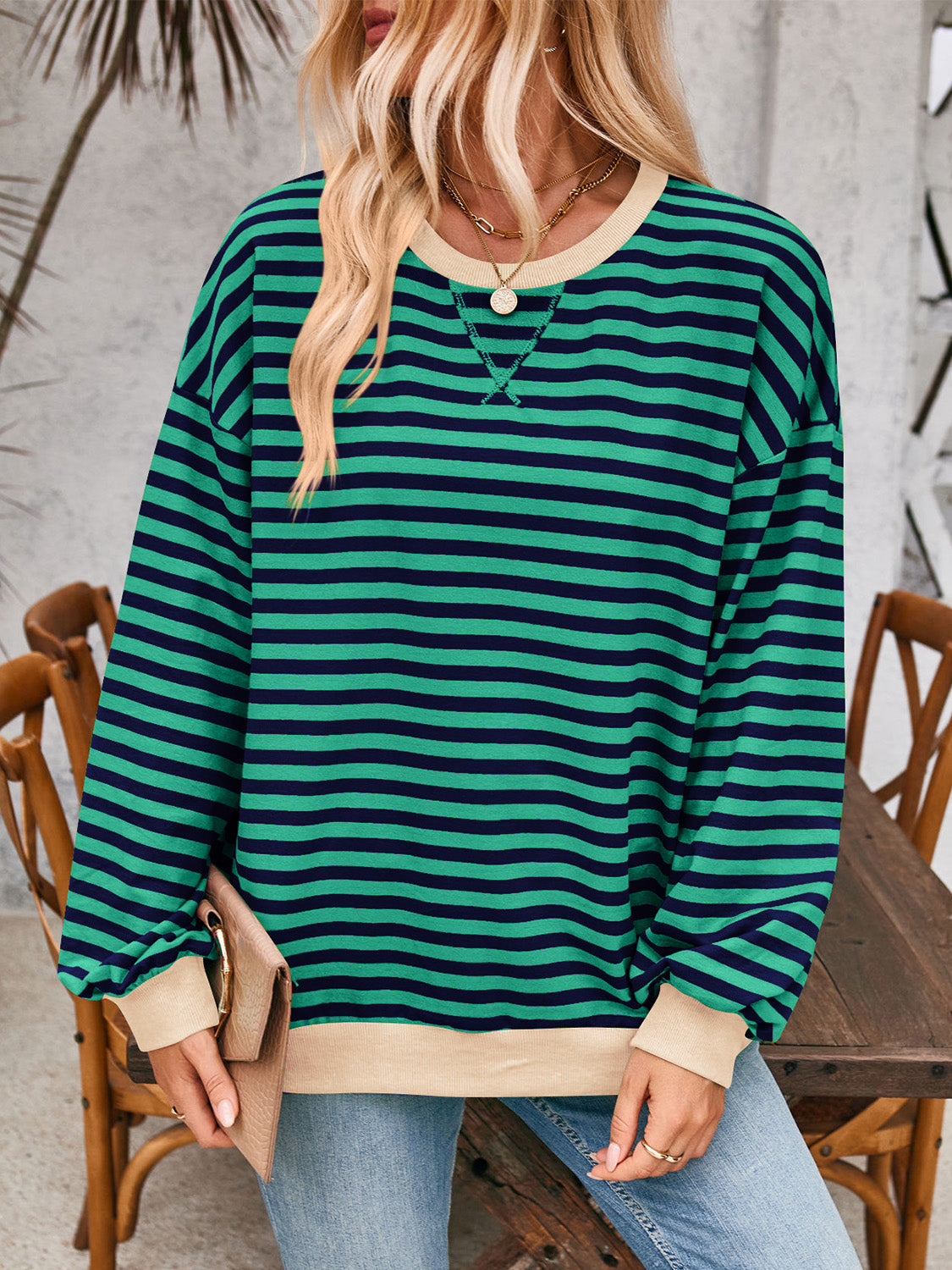Lovelet Contrast Striped Long Sleeve Sweatshirt 