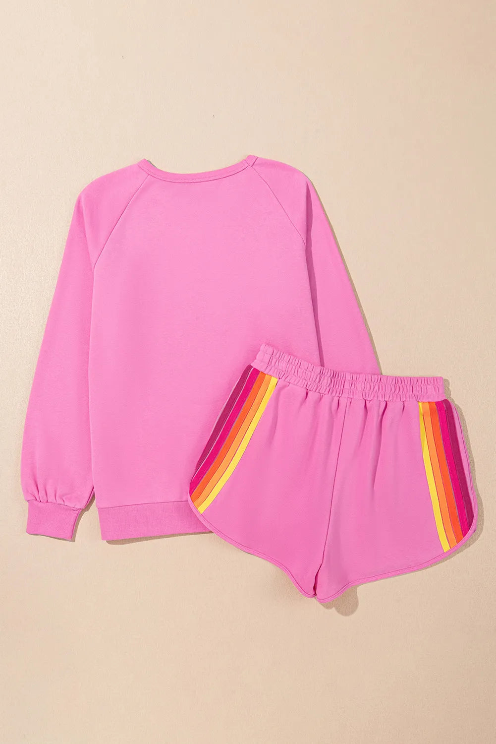 Full Size Contrast Striped Round Neck Top and Shorts Set 