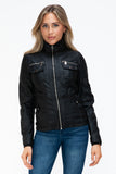 YMI Removable Faux Layered Multi-Pocket Jacket with Fuzzy Hood 