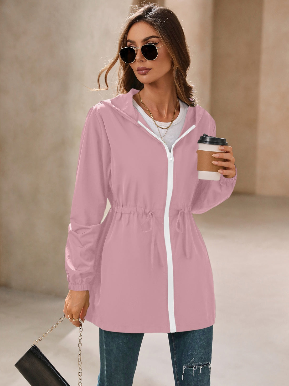 Ivy Lane Outdoor Waterproof Long Sleeve Hooded Windbreaker 