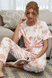 Shiny Tie-Dye Tee and Drawstring Waist Joggers Lounge Set Lingerie & Nightwear