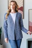 Heimish Full Size Houndstooth Tweed Open Front Blazer 