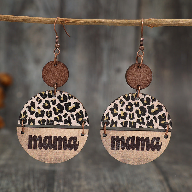 Wooden Leopard Round Shape Earrings 