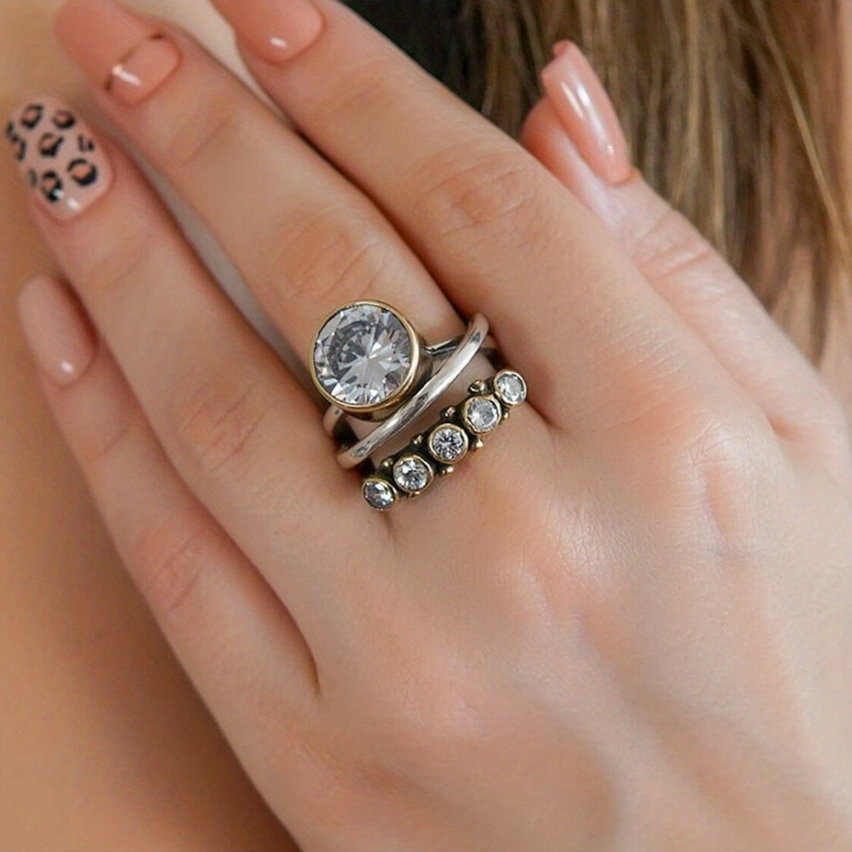 Alloy Three-Layered Open Ring 
