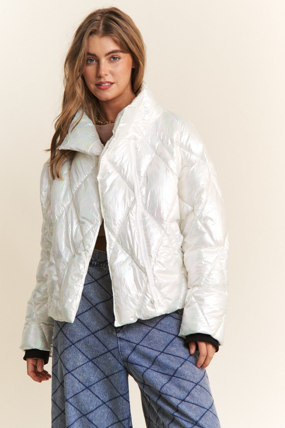 J.NNA Quilted Mock Neck Puffer Jacket 