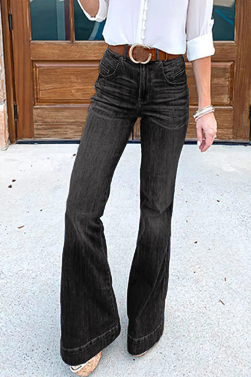 Full Size Flare Jeans with Pockets Plus Size 