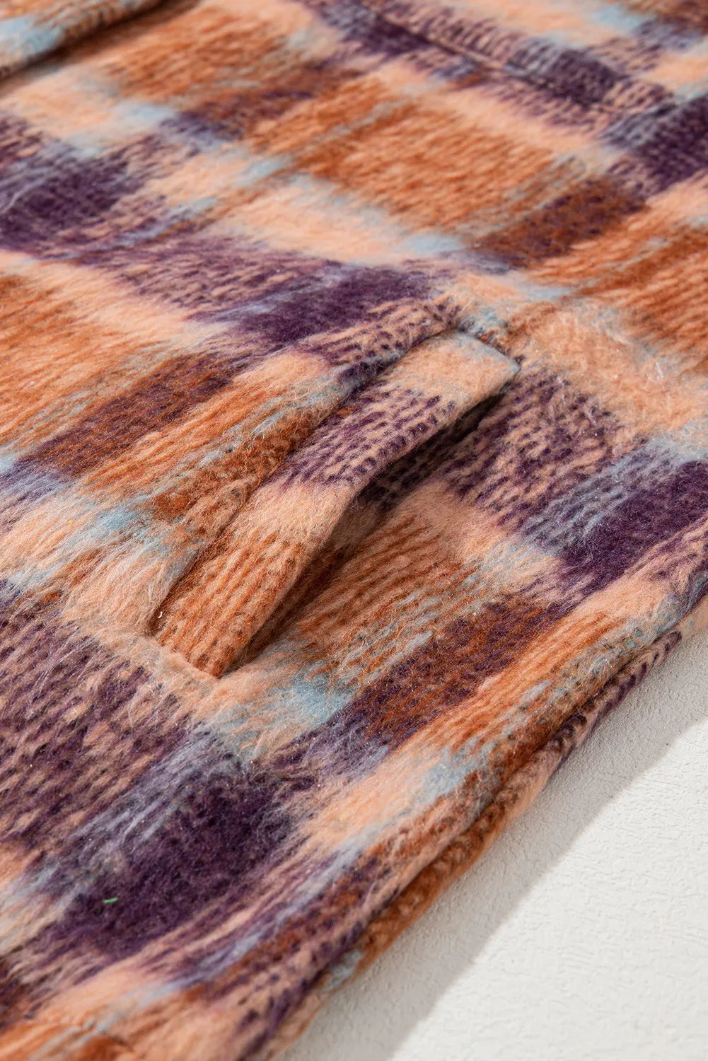 Plus Size Plaid Collared Neck Long Sleeve Jacket 