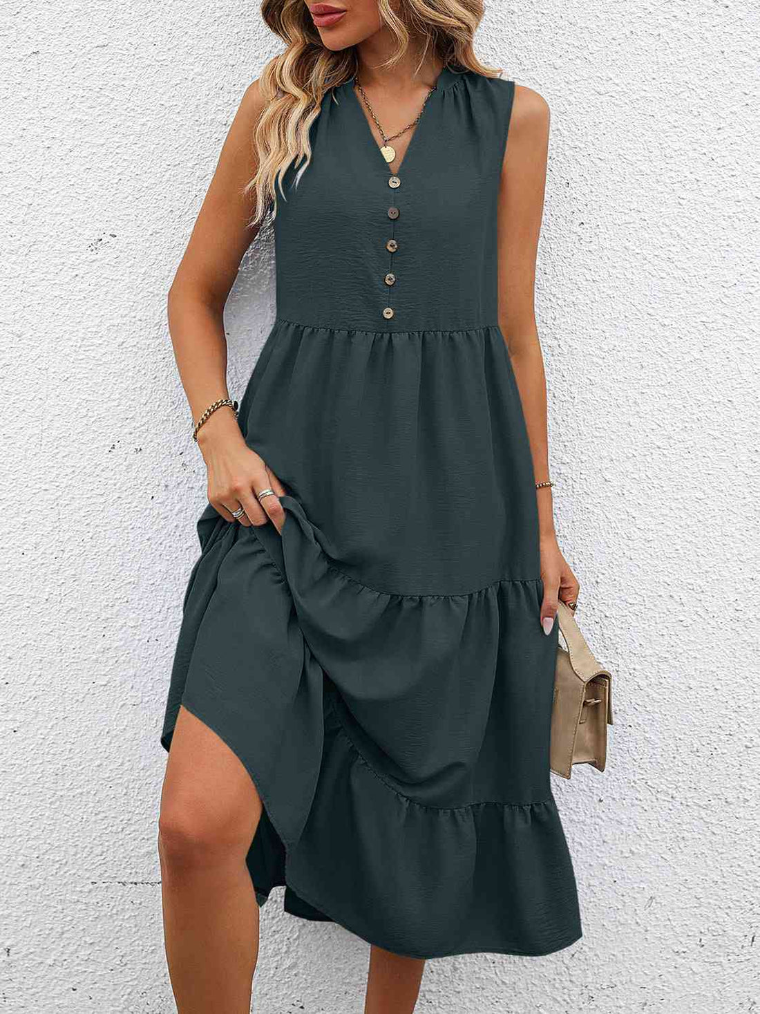 V-Neck Sleeveless Tiered Dress Dresses