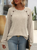 Mandy Decor Button Long Sleeve Ribbed T-Shirt 