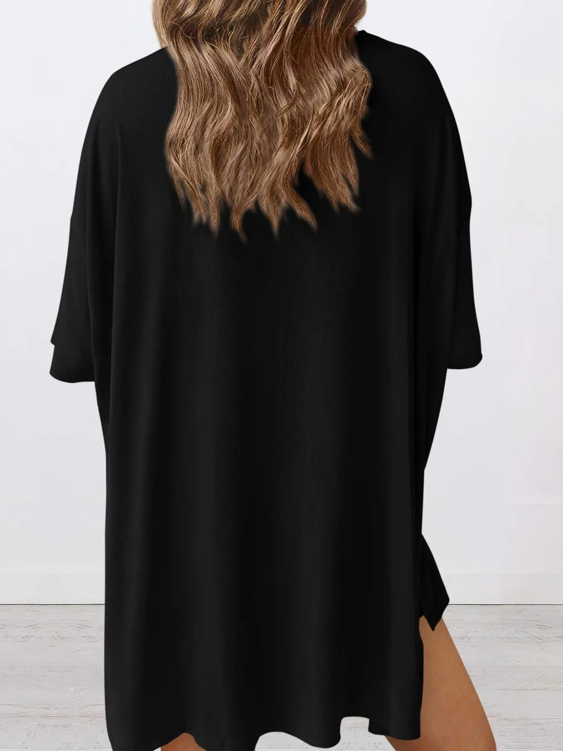 Full Size Oversized Slit Round Neck Top and Shorts Lounge Set Plus Size Lingerie & Nightwear
