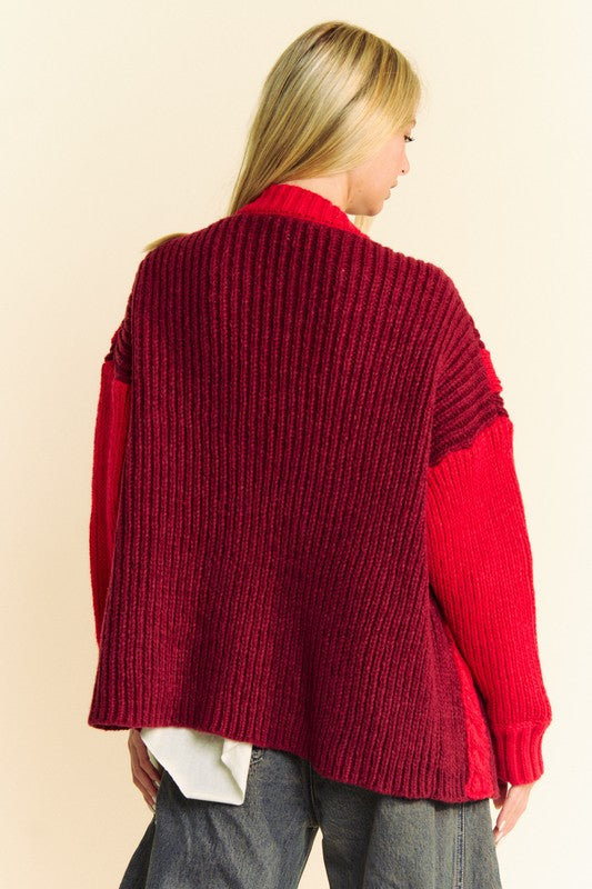 Davi & Dani Cable-Knit Color Block Open Front Cardigan 