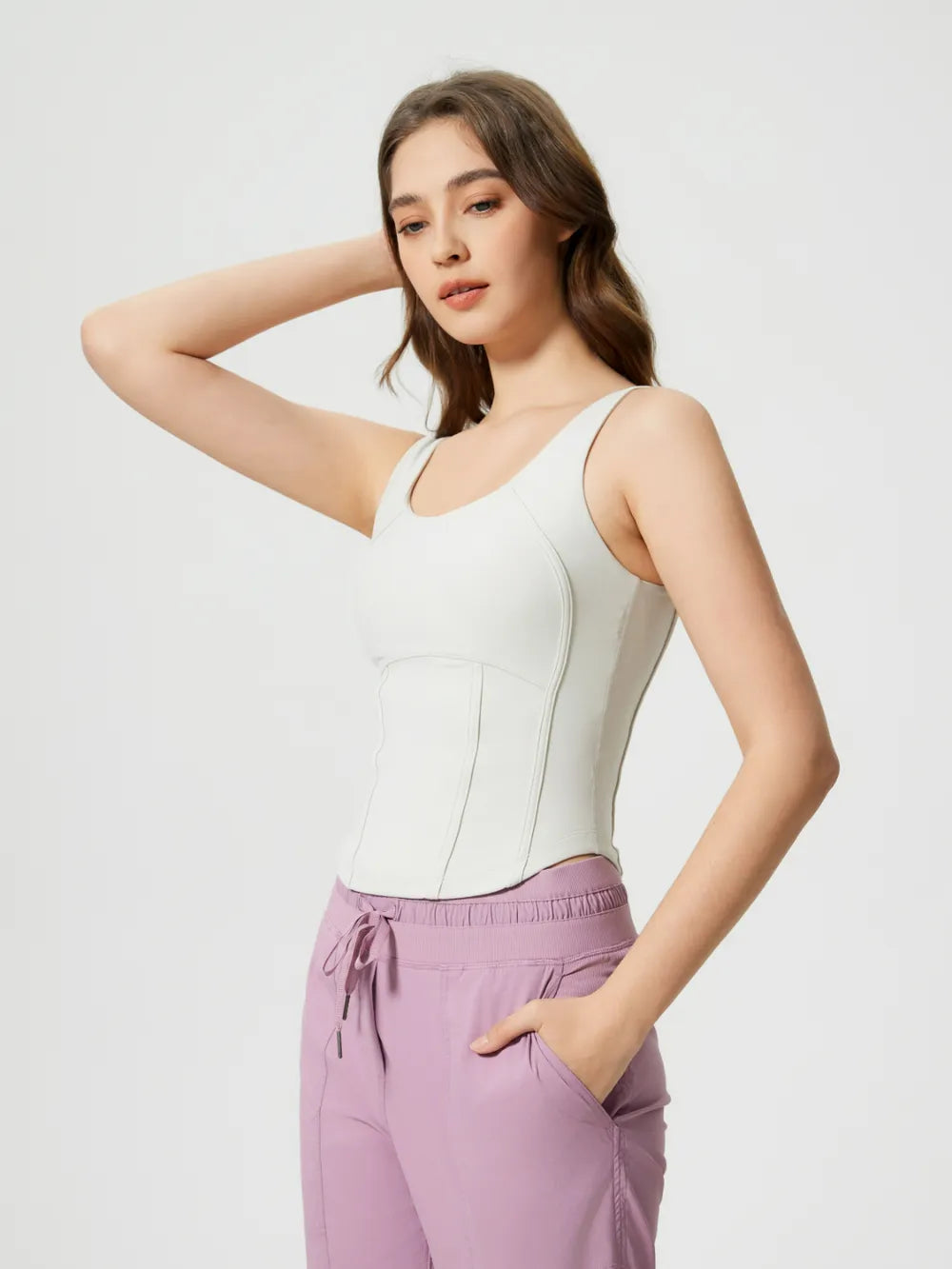 Millennia Round Neck Wide Strap Active Tank with Detachable Chest Pads 